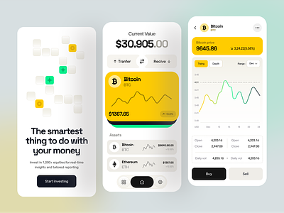 Crypto Investments App app application bitcoin crypto cryptocurrency design ethereum financial app fintech interface investment minimal mobile mobile design product design ui ui design ux ux design yasir