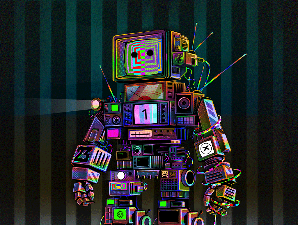 Glitch Robot #1 flashing gif glitchanimation glitchart glitchmaestro glitchrobot glitchrobots rainbowglitch retro robot trippy vintage vivid