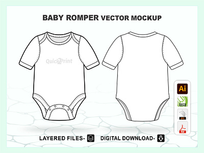 Baby Romper vector mockup layered files ai, cdr, eps, pdf. apparel mockpus baby baby romper baby shirt baby shirt mockup illustration mockup romper romper mockup f romper vector t shirt