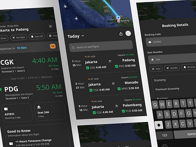 Flyghty - Tracking Flight Mobile Apps (Dark Mode) app branding design flight illustration mockups track tracker ui