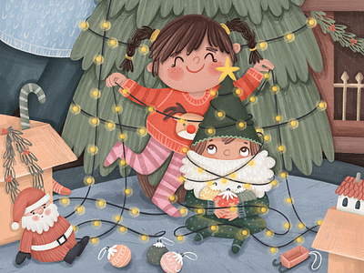 Christmas Lights childrensart childrensbooks christmas christmas decoration christmas lights christmas tree festive mode girl character illustration illustration art kid characters kidlit kidlitart kids illustration newyear