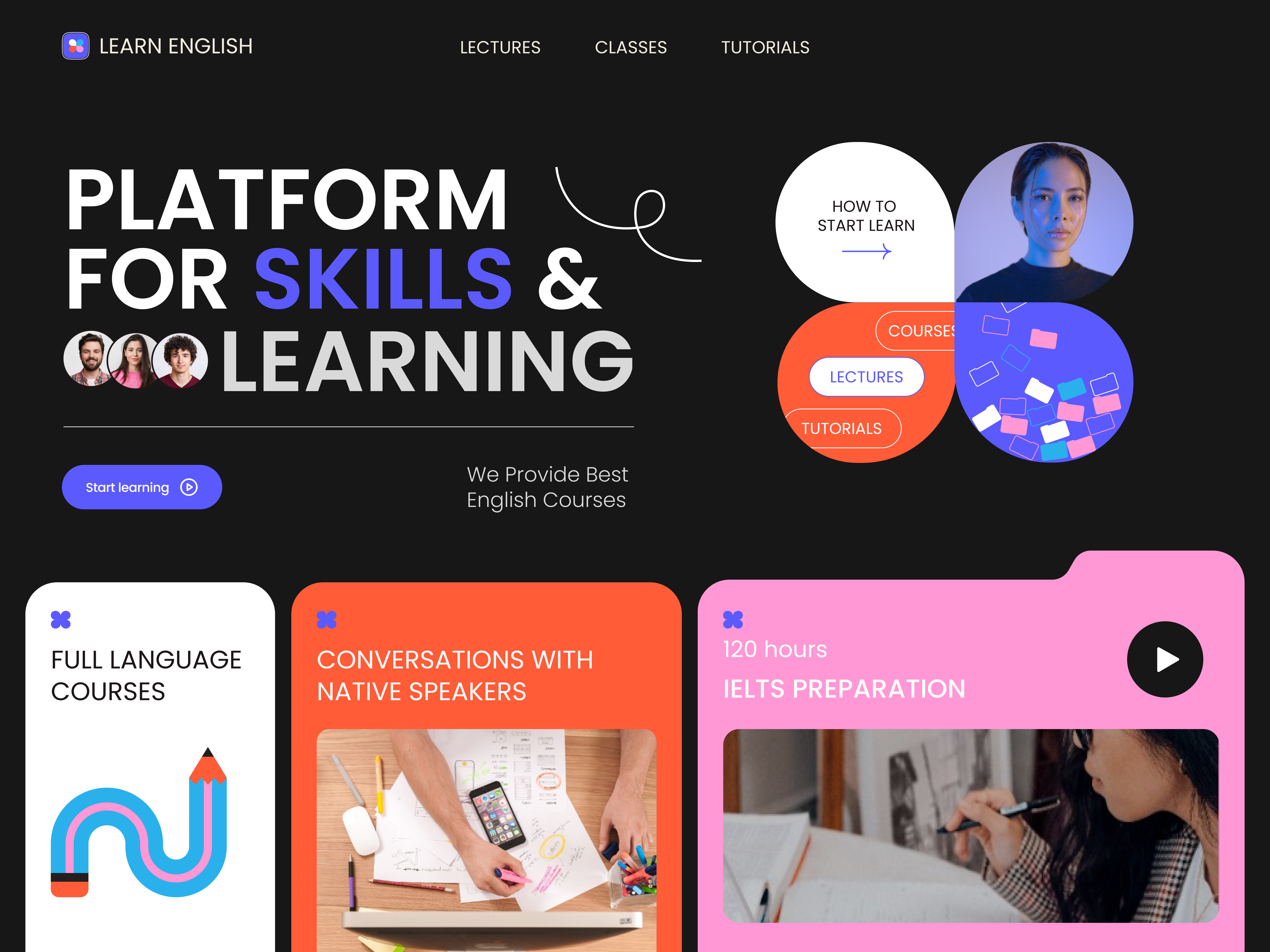 Landing Page for English Platform animation english graphic design platform ui ux