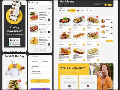FoodForall app case study delivery design ecommerce figma food mobile motion graphics online project prototype responsive restaurant ui ux web app web design website yellow