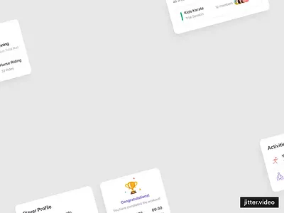 Sport Academy Bento Cards academy animation bento card card card animation card design card ui design jitter jitter animation minimal sport sport academy ui design