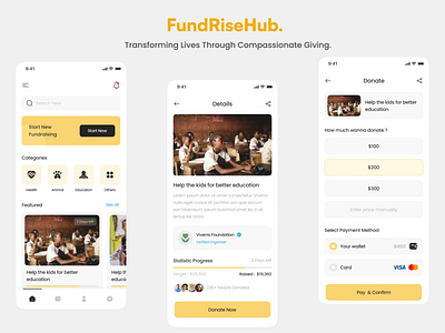 Fundraiser mobile application app application appui charity application cleanui design donation app fundraising graphic design minimal mobile ui mobileapp trending ui uiux visualdesign