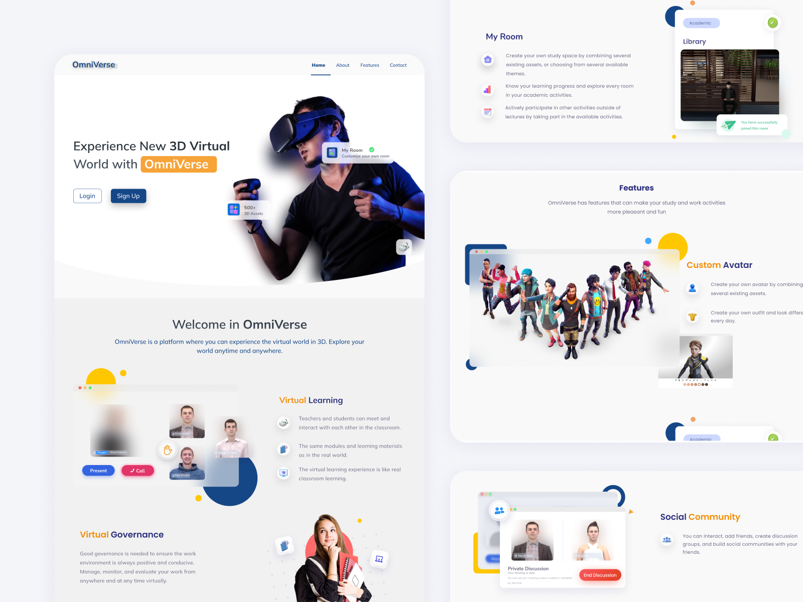 OmniVerse 🌎 3d app branding creative education exploration landingpage learning metaverse uidesign ux virtual webdesign
