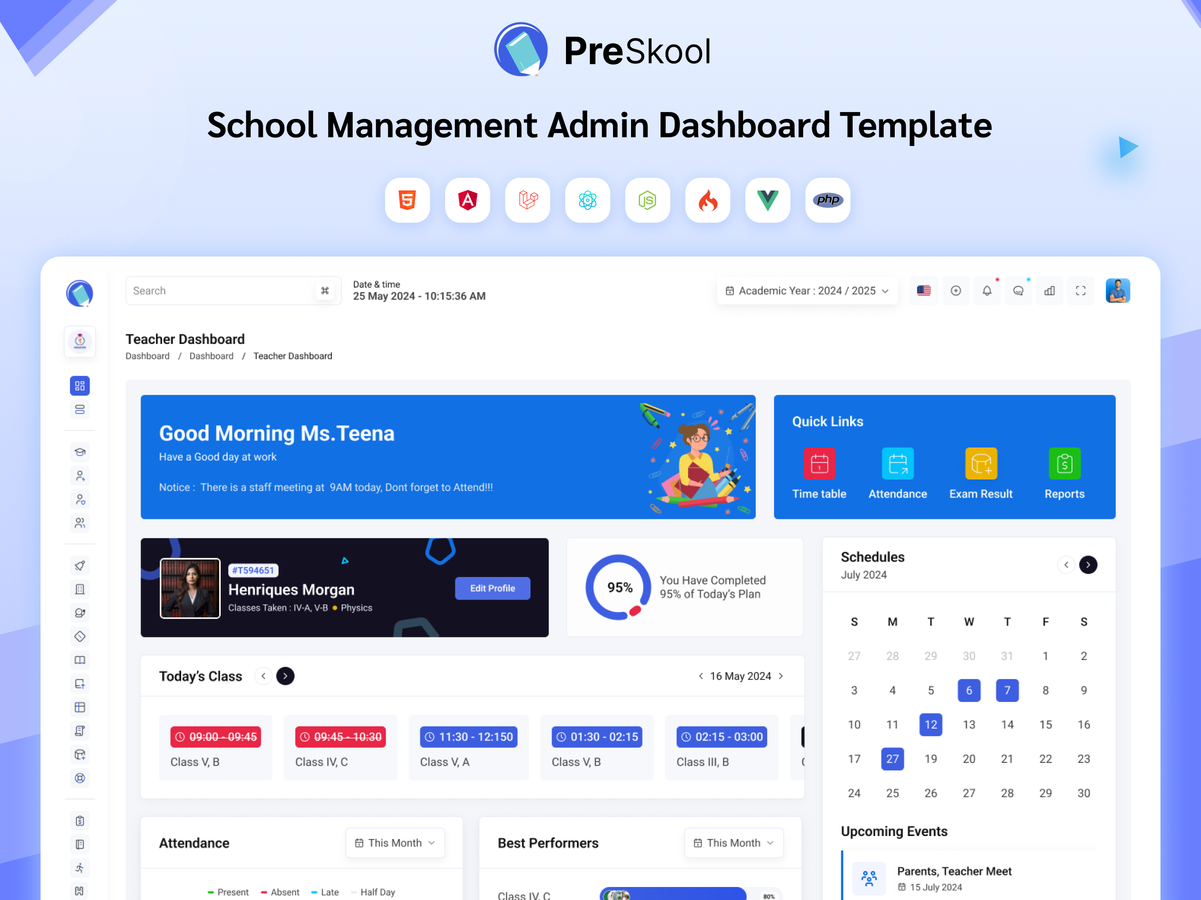 PreSkool- School, College & University Management Admin Template academic administration ui admin dashboard admin dashboard bootstrap admin template analytics dashboard dashboard education education management learning management system learning workflow parent portal saas dashboard design school school admin dashboard school erp dashboard school management student dashboard student information system teacher dashboard web application