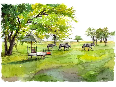 Accor Hotels. Fairmont Zimbali Resort africa animal aquarelle art garden green greenery illustration nature verdure village watercolor watercolour