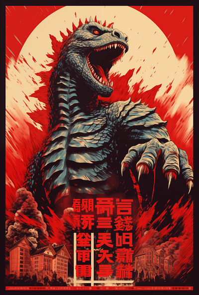kaiju illustration japanese kaiju poster