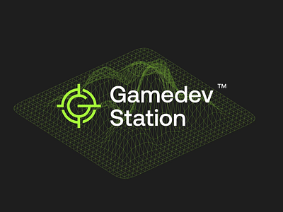 Gamedev Station - Brand identity & Design system 3d wireframe aeonik brand identity branding dark mode design system gaming logo graphic design illustration logo neon green neue machina space grotesk spline ui