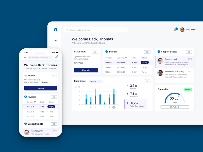 Responsive ISP Dashboard dashboard design desktop internet service provider isp minimal mobile redesign simple ui ui design ui ux uiux ux web