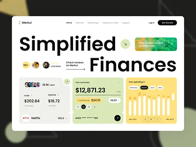 Merkul - Your Future Banking System 2023 trend bank branding cards ui clean creative design flat futurism header exploration minimal trend ui ui design uiux ux web webdesign website