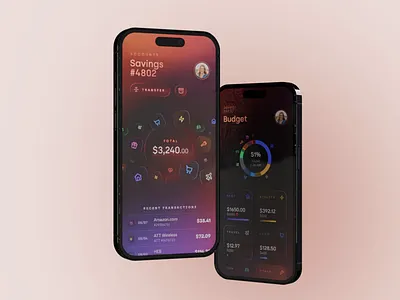 Finance & Budget App 3d animation app categories chart colorful finance fintech gradient graphs ios loop mobile mockup money numbers phone soft ui