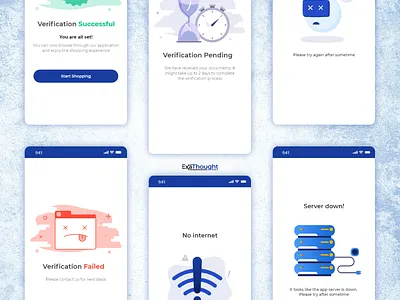 Empty States Design | Design Inspiration blue branding empty state error state home monochromatic design no connection no internet pending server down something went wrong successful ui ux verification verification failed verification pending verification successful