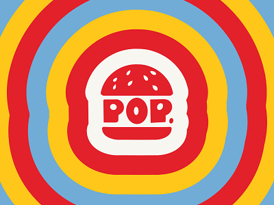 Logo for Pop Burgers badge branding burger burgers custom logotype design fast food graphic design icon illustration lettering logo logotype mark marks street food typography ux vector