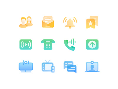 Meeting chat gradient illustrations allert bookmark call chat conference favorite gradient group icons illustration mail meeting message onboarding phone team tv uielements users webiner