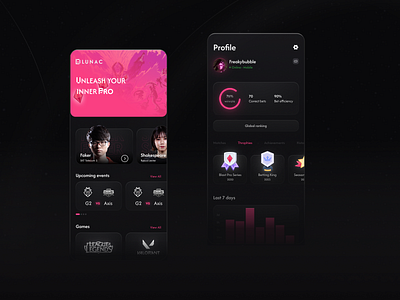 LunaC - Fantasy e-sport app app design app ui betting egaming esports esports platform fantasy fantasy gaming gamer games gaming league of legends minimal mobile app design modern sport ui ux valorant