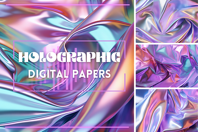 Holographic Digital Papers backgrounds crafting supplies digital illustration digital papers graphic design holographic background holographic texture