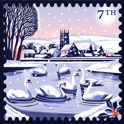 Seven swans a-swimming christmas postage retro seven stamps swans swimming vintage