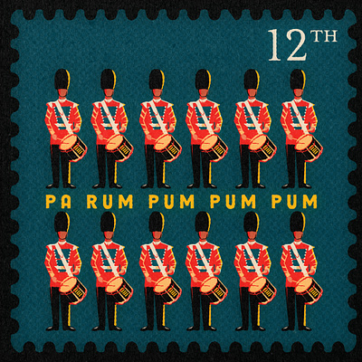 Twelve drummers drumming drummers festive illustration postage soldiers stamps xmas