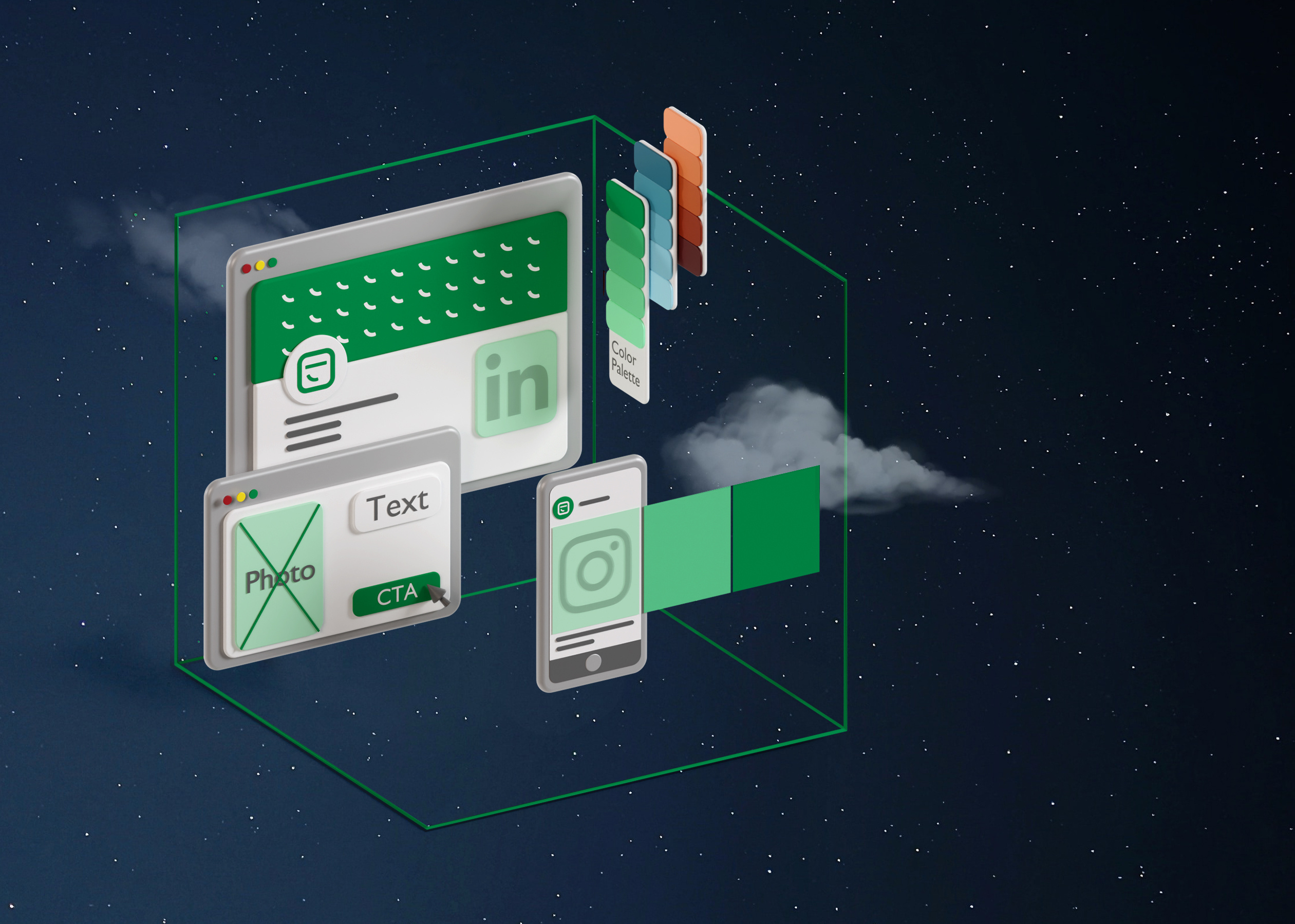 Social Media Pack! 3d 3dart 3dblender art blender branding color palete design graphic design illustration instagram linkedin night profile social media ui