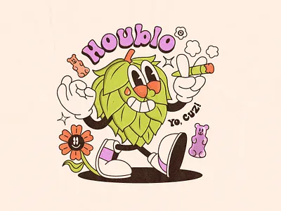 Logo and mascot for "Houblo" 1930s 420 branding canabis cartoon cartoon character character design hops illustration logo mascot old cartoon old school vintage weed