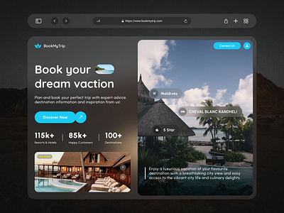 BookMyTrip - Holiday Booking Spatial UI adventure book my trip book my vacation exploration hotel booking journey landing page relax resort booking spatial ui tourism tours travel agency travel website traveller travelling vacation vision os vision pro website