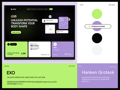 Fitness Website Style Guide With Header analytics app ui branding cards design figma fitness graphic design header illustration logo styleguide ui website with