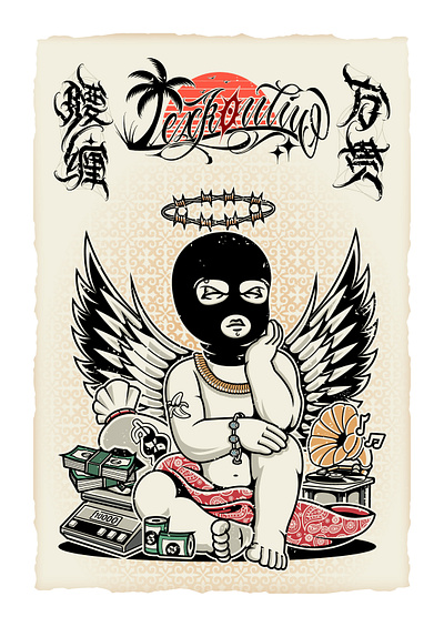 Rich in wealth angel character design chicano god graphic design illustration illustrator ip mascot money pattern role conception street swag t shirt design tattoo tee design vector 品牌化 平面设计