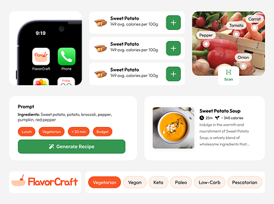 FlavorCraft • Components ai flavor food genai generative machine learning meal mobile app prep product design productivity recipes ui