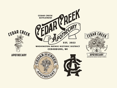 Cedar Creek Apothecary branding emblem logo graphic design initial logo logo design logo emblem monogram vintage badge vintage design vintage logo