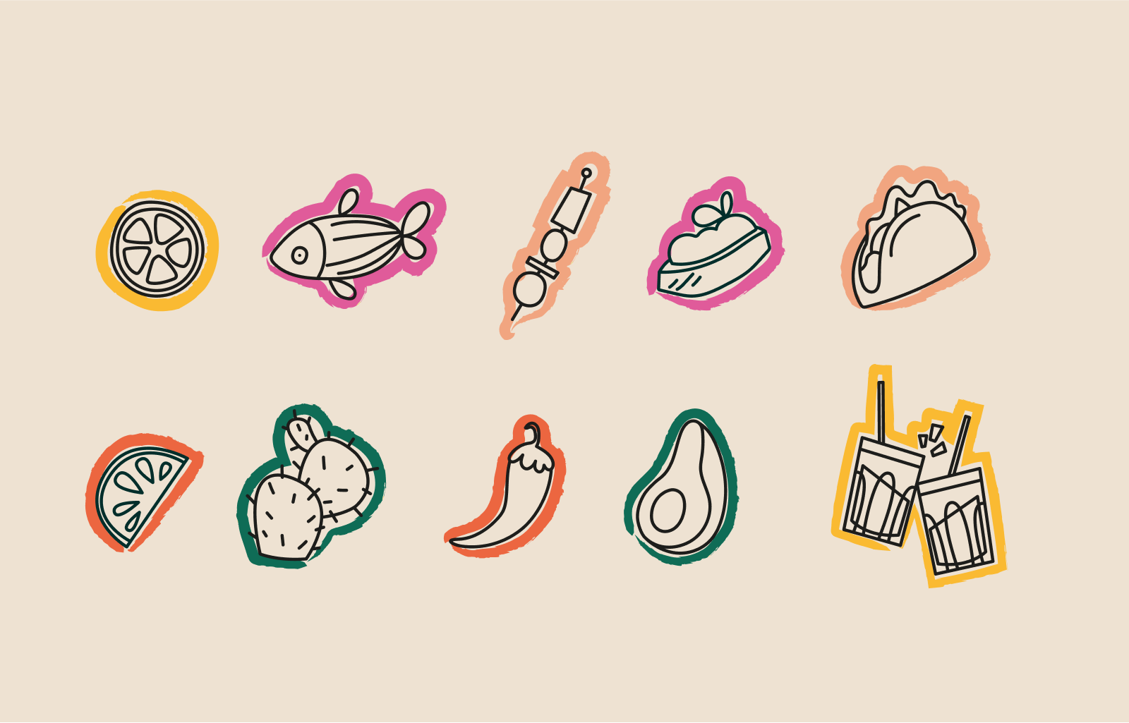 Boka Loka - Icons branding design food graphic design icones icons identité visuelle illustration logo restaurant vector visual design visual identity