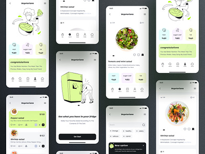 Vegetarian App app black chef cooking cooking training design food green health health app mobail app product product design ui uiux user user experience user interface ux vegetarian