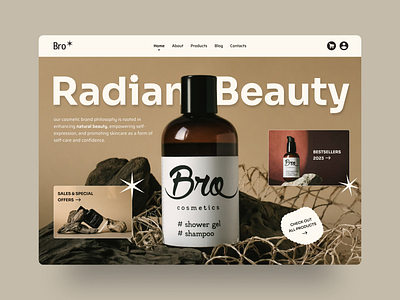 Beauty Products Website Design: Landing Page / Home Page UI beauty brown cosmetic homepage landing shampoo skincare ui webdesign