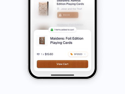 Added to Cart 🛍 app blur button card cart clean coupon cta design ecommerce icon interface minimal online phone price shop simple ui wodden