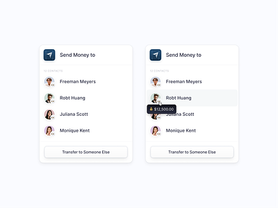 View Others Balance 👀 account balance banking button clean contact design finance friends hover interface minimal modal money popup profile send simple tooltip ui