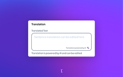 AI powered Translation Box for Lingua - Language Learning App clean design edtech gradient language learning lms modal presentation presentation design purple saas shots ui ui design ux ux design web web design