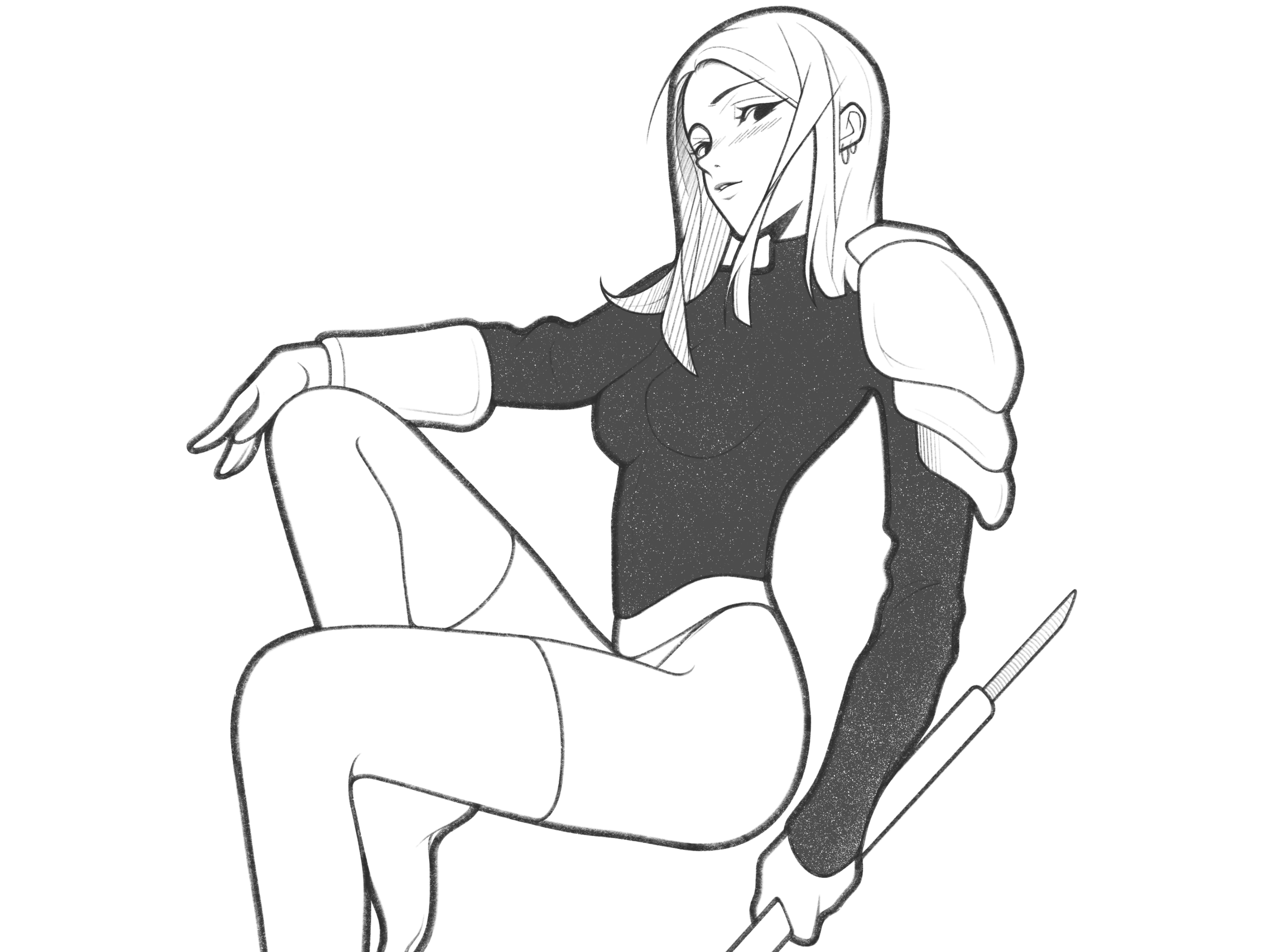 warrior assassin black and white cartoon character character design comic details drawing fantasy illustration line magic minimal monochrome pencil procreate rogue simple sword warrior