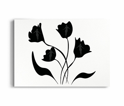 Flower Girl Black Silhouette Floral black branch cute design exotic floral flower girl illustration leaves lineart summer