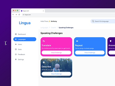 Speaking Challenges for Lingua - Language Learning App clean design language learning lms presentation presentation design product product design saas shots ui ui design ux ux design web web app web design web site