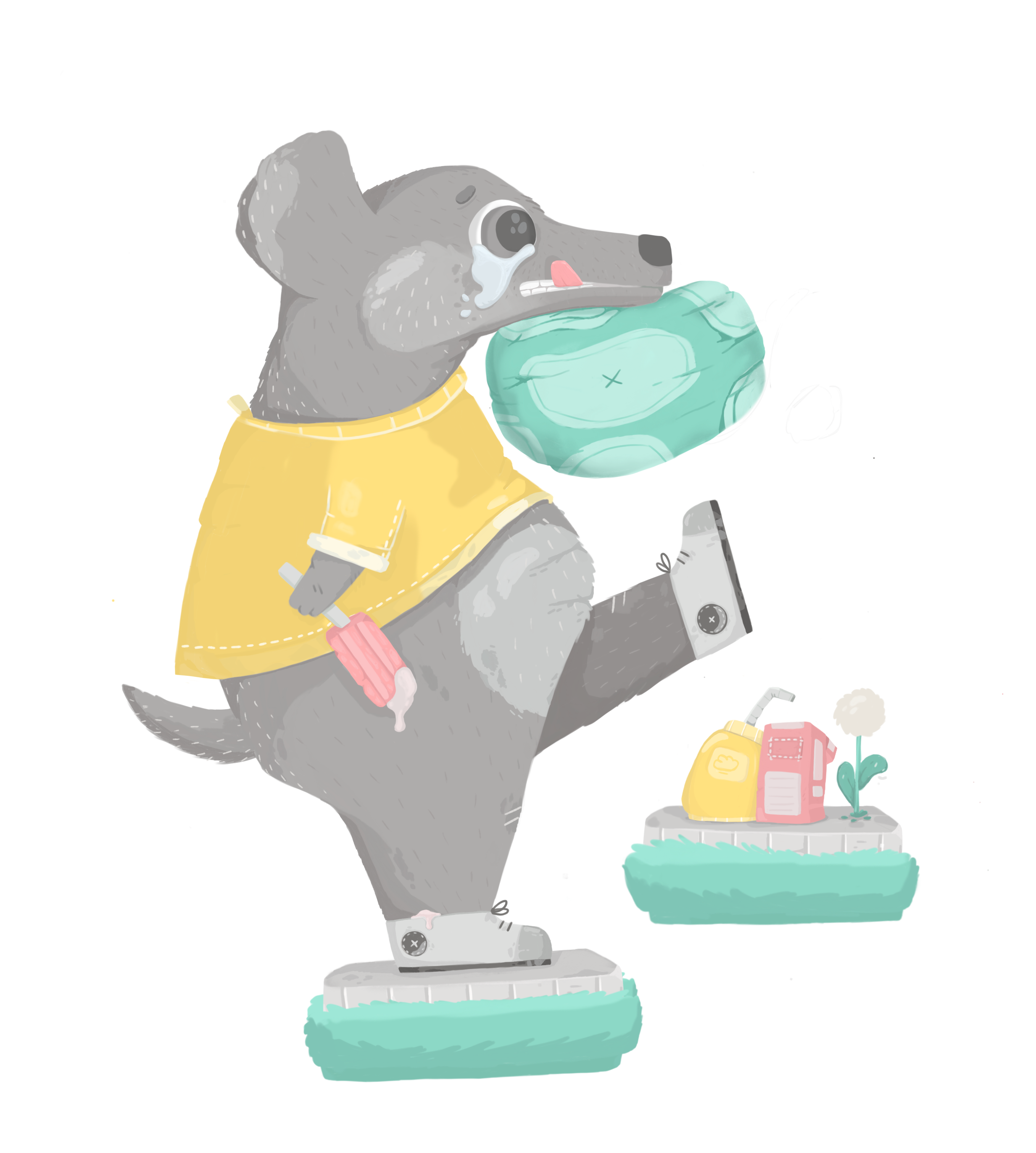 Dog playing charcater concept drawing illustration photoshop procreate