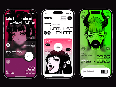 ArtByte - Mobile App Concept anime app asset blur concept design girl illustration japan mobile nextgen nft revolution token typography ui uitutorial ux uxui virtual