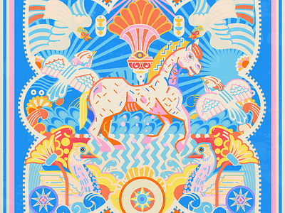 horse scarf art artwork branding cubisme design digitalart edition fashion geometric graphic design horse illustration luxury psychedelic scarf soie textile vector yoaz