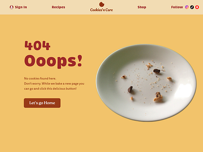 Daily UI #8: 404 Page Design 404 404error challenge cookies dailyui errormessage errorui foodservices ui uidesign uiux userinterface web design webui