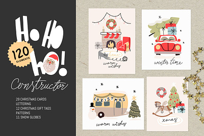 Ho HO ho constructor. Christmas card car card christmas christmas card christmas pattern christmas tree vector fireplace fun greeting card design greeting card template happy home house lettering merry christmas card new year tree winter holidays xmas card