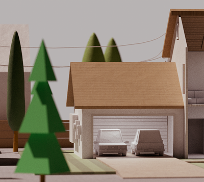Residential WIP 3d c4d cars cinema 4d driveway garage grid home house power lines redshift residential roof trees wip