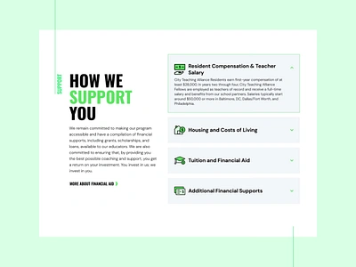 City Teaching Alliance :: Support accordion education faq icons non profit school teachers ui ux values vertical text