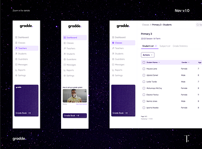 Navbar and Student List for Gradde - Grade management app clean dashboard design grade list navbar navigation presentation presentation design purple saas shots skeumorphism table ui ui design ux ux design web web app