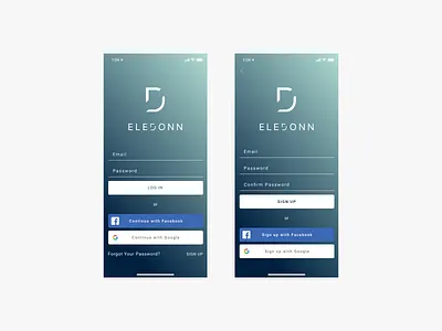 App & Logo Design for Eledonn | Tatyana Nikitenko app clean design eledonn green icon log in logo register screen sign in turquoise white