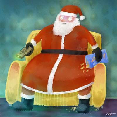 "Santa's watching TV" art christmas color pencil design draw dream graphic design illustration santa water ink